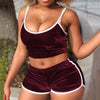 2 Piece Set Women Velvet Pajama Set Sexy Spaghetti Straps Sleepwear Short Pajama Suit Women Casual Nightwear Party Set Plus size