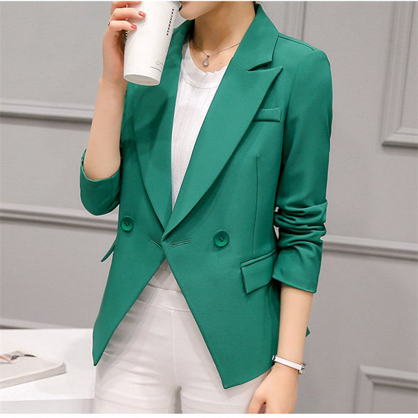 New Ladies Blazers Fashion double Button Blazer Women Suit Jacket Green/Pink Blaser Female Blazer Femme coats ZY2735