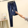 2022 Autumn Stretch Slim Pencil Pants Trousers Women's Jeans High Waist Patch Work Full Length Mujer Plus Size Drak Blue