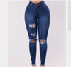 2022 Women Jeans  Stretch Skinny Ripped Hole Denim Female Slim High Waist Pencil Trousers Elegant Lady Button Bottom