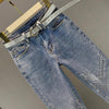 2022 Spring Autumn Heavy Industry Rhinestone Skinny Jeans Women Elastic High Waist Nine Points Pants Womens Denim Overalls