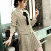 2022SS Female Elegant Women's Pleated Skirt Suit Gray Plaid Blazer Bussiness Jacket Office Lady 2 Pieces Set Plus Size S-4XL