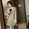 2022SS Female Elegant Women's Pleated Skirt Suit Gray Plaid Blazer Bussiness Jacket Office Lady 2 Pieces Set Plus Size S-4XL