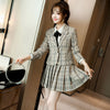 2022SS Female Elegant Women's Pleated Skirt Suit Gray Plaid Blazer Bussiness Jacket Office Lady 2 Pieces Set Plus Size S-4XL