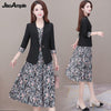 2023 Autumn Suit Floral Suspender Dress Two-piece Women's Casual Blazers Midi Skirt Set Korean Elegant Professional Dresse Set