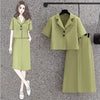 2023 Summer Korean Women's Blazers Midi Skirts Two Piece Set Office Lady Casual Solid Shorts Suit Jacket Skirt Outfits