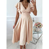 Wedding Guest Dresses for Women 2023 Summer V Neck Midi Rehearsal Dinner Long Dress