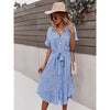 Womens Summer Dress Casual Ditsy Floral Tie Front Button Up Boho Midi Tshirt Dresses