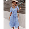 Womens Summer Dress Casual Ditsy Floral Tie Front Button Up Boho Midi Tshirt Dresses