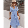 Womens Summer Dress Casual Ditsy Floral Tie Front Button Up Boho Midi Tshirt Dresses