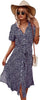 Womens Summer Dress Casual Ditsy Floral Tie Front Button Up Boho Midi Tshirt Dresses