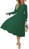 Women's Casual Long Sleeve Smocked Dress Crewneck Swiss Dot Flowy Tiered Midi Dress