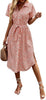 Womens Summer Dress Casual Ditsy Floral Tie Front Button Up Boho Midi Tshirt Dresses