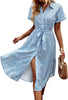 Womens Summer Dress Casual Ditsy Floral Tie Front Button Up Boho Midi Tshirt Dresses