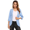 Women's Blazer Jacket Casual Autumn Collareless 3/4 Sleeve Pocket Open Front Slim Office Feminino Suit Coat Casaco