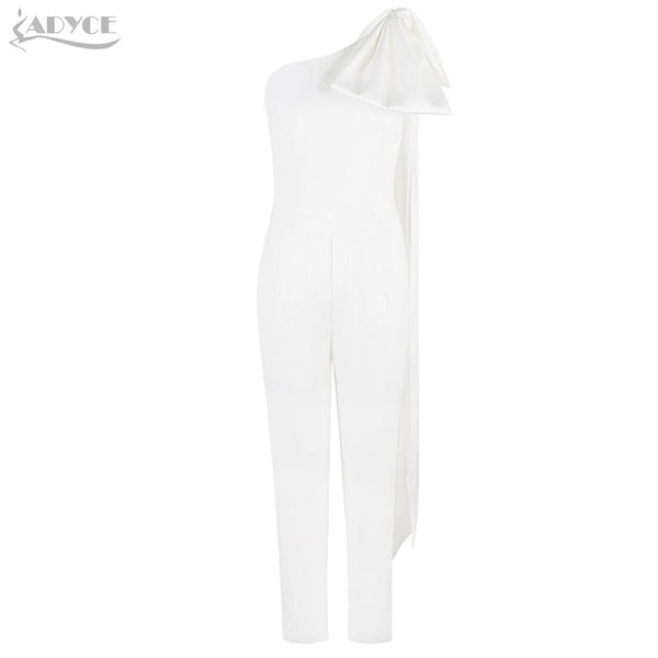 New Women Celebrity Runway Jumpsuit Bow One Shoulder Half Batwing Sleeve Rompers Jumpsuit Sexy White Bodycon Bodysuit