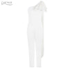 New Women Celebrity Runway Jumpsuit Bow One Shoulder Half Batwing Sleeve Rompers Jumpsuit Sexy White Bodycon Bodysuit