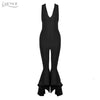 New Summer Black Women Jumpsuit Elegant Long Sexy Deep V Neck Backless Celebrity Party Jumpsuit Rompers Club Bodysuit