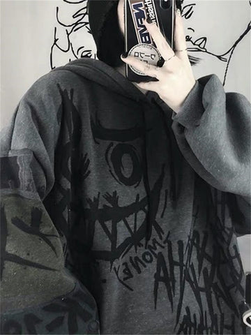 Aesthetic Hoodie Emo Sweatshirt Grunge Harajuku Anime Hip Hop Oversized Tops Punk Female Long Sleeve Gothic Clothes Kpop Hoodies