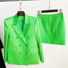 Ailigou Green 2-Piece Office Ladies Tailoring Suit Jacket And Short Skirt Button Pocket Club Party Fashionable Sexy Female Suit