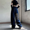 American retro street loose embroidered straight-leg jeans women 2022 casual all-match high-waist mopping wide-leg trousers