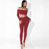 Off Shoulder Sexy Two Piece Jumpsuit Women Romper Autumn Slash Nech Long Sleeve Crop Top Party Bodycon Playsuit Overalls