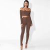 Off Shoulder Sexy Two Piece Jumpsuit Women Romper Autumn Slash Nech Long Sleeve Crop Top Party Bodycon Playsuit Overalls