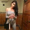 Off Shoulder Sexy Two Piece Jumpsuit Women Romper Autumn Slash Nech Long Sleeve Crop Top Party Bodycon Playsuit Overalls