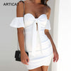 Off Shoulder Strapless Sexy Ruched Summer Dress Women Bow Knot Backless Mini Dress Short Sleeve Bodycon Bandage Dresses