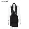 Sexy Backless Chains Bodycon Dress Women Deep V Neck Halter Sleeveless Bandage Mini Dress Elegant Short Party Club Dress