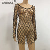 Sexy Hollow Out Summer Dress Women Black Beads Crochet Backless See Through Mini Dress Casual Party Beach Dress Vestidos