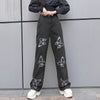 Autumn Cute Loose SML Print Butterfly Straight Jeans High Waist Woman Casual Denim Pants Girl Cotton Jeans Trousers