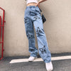 Autumn Cute Loose SML Print Butterfly Straight Jeans High Waist Woman Casual Denim Pants Girl Cotton Jeans Trousers