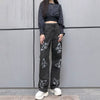 Autumn Cute Loose SML Print Butterfly Straight Jeans High Waist Woman Casual Denim Pants Girl Cotton Jeans Trousers