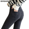 BIVIGAOS Women Jeans Pencil Pants Sand Washed Stretch Jeans Leggings Korean Pocket Red Line Leggings Magic Black Gray Jeggings