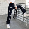 Black Baggy Jeans Women Butterfly Print Aesthetic Denim Pants High Waist Straight Long Trousers Ladies Streetwear 2022