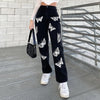 Black Baggy Jeans Women Butterfly Print Aesthetic Denim Pants High Waist Straight Long Trousers Ladies Streetwear 2022