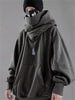 Black Harajuku Loose Hoodie Hip Hop Sweatshirt Hood Baggy Deep Style Streetwear Techwear Long Sleeve Gray Men Hoodies