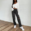 Black Ripped Straight Leg Pants Popular Mom Boyfriend Causal Baggy Pants Cargo Pants Women Jeans Woman High Waist Stretch Jeans