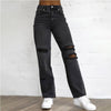 Black Ripped Straight Leg Pants Popular Mom Boyfriend Causal Baggy Pants Cargo Pants Women Jeans Woman High Waist Stretch Jeans