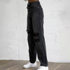 Black Ripped Straight Leg Pants Popular Mom Boyfriend Causal Baggy Pants Cargo Pants Women Jeans Woman High Waist Stretch Jeans