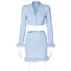 Blazer Suit Set Women 2023 Streetwear Burr Sleeve Blazer and Burr Feather Hem Bodycon Midi Skirt Two 2 Piece Set Outfits