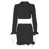 Blazer Suit Set Women 2023 Streetwear Burr Sleeve Blazer and Burr Feather Hem Bodycon Midi Skirt Two 2 Piece Set Outfits