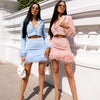 Blazer Suit Set Women 2023 Streetwear Burr Sleeve Blazer and Burr Feather Hem Bodycon Midi Skirt Two 2 Piece Set Outfits