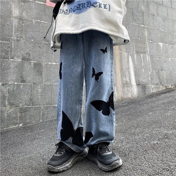 Butterfly Jean Pants Female Hip Hop Punk Boyfriend Jeans Summer Pants High Waist Cool Harajuku Jeans Cool Stright Trousers