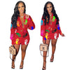 CM.YAYA Women Set Print Full Sleeve Turn-down Collar Bandage Tops Stretchy Shorts Two 2 Piece Set Active Tracksuit Summer Outfit