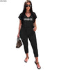 CM.YAYA summer Women overit letter v-neck tee top pencil jogger sweatpants suit two piece set sport matching set outfit