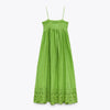 CNlalaxury  Green Embroidery Party Long Dress Women  Pleated Strap Midi Dress Sexy Backless Summer Beach Dresses 2022