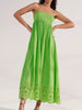 CNlalaxury  Green Embroidery Party Long Dress Women  Pleated Strap Midi Dress Sexy Backless Summer Beach Dresses 2022