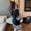 Casual Stripe Splicing Knitted Two Piece Sets Women Loose Autumn Long Sleeve Top Shorts Sets Korean Street Cardigan Suit